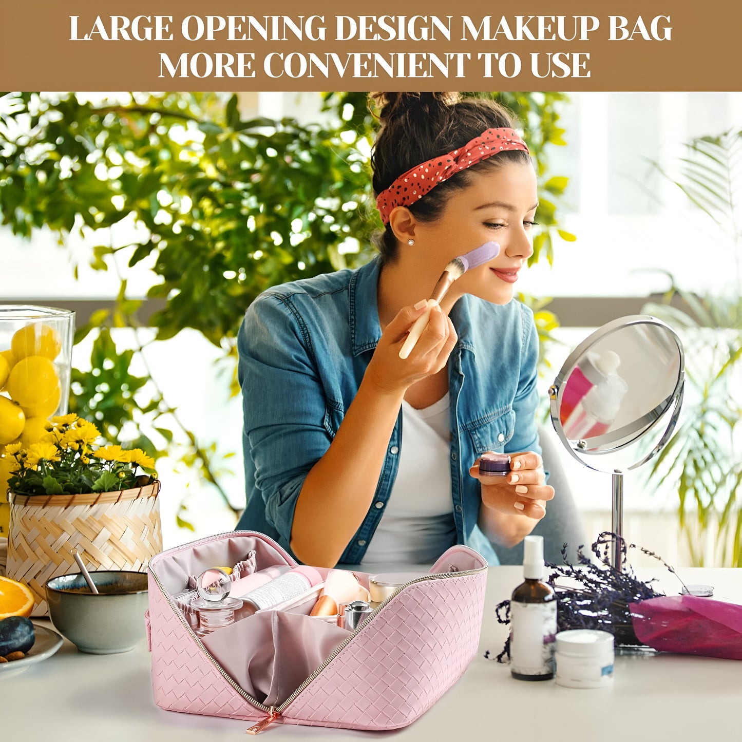 Makeup Bag – Large Capacity | Waterproof Travel Cosmetic Organizer with Handle & Divider