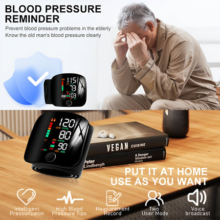 Wrist Electronic Sphygmomanometer – Voice Broadcast, 2-User Memory, Portable Health Tracker