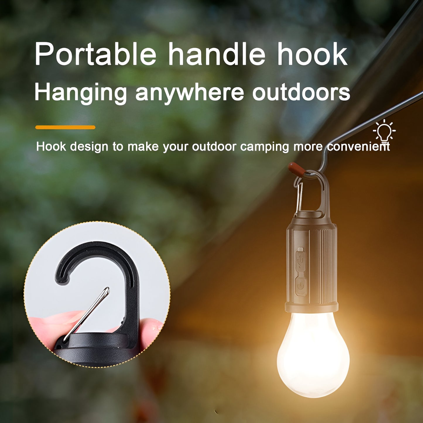 Solar Camping Lamp – Waterproof LED Light with Hook & Type-C Charging