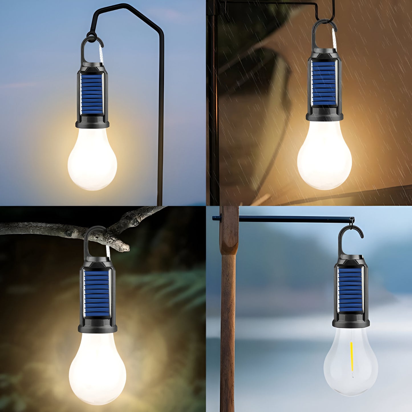Solar Camping Lamp – Waterproof LED Light with Hook & Type-C Charging