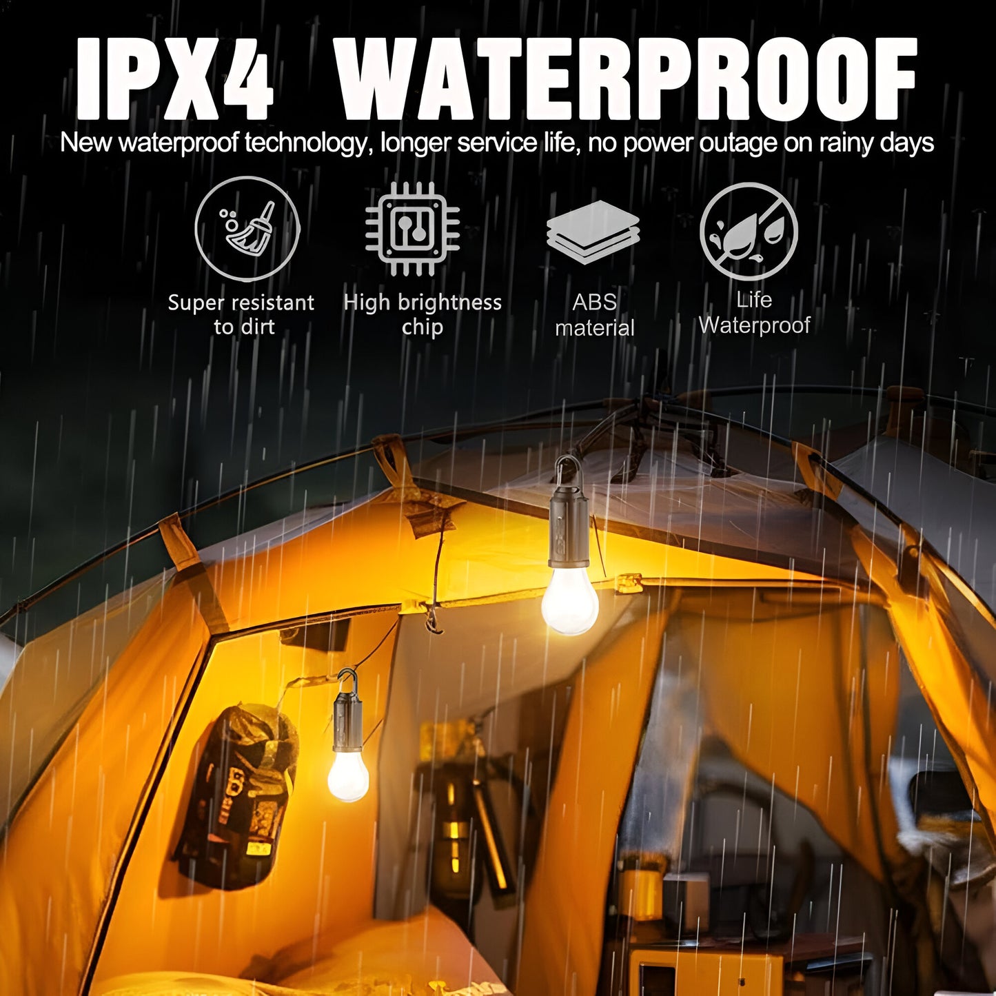 Solar Camping Lamp – Waterproof LED Light with Hook & Type-C Charging