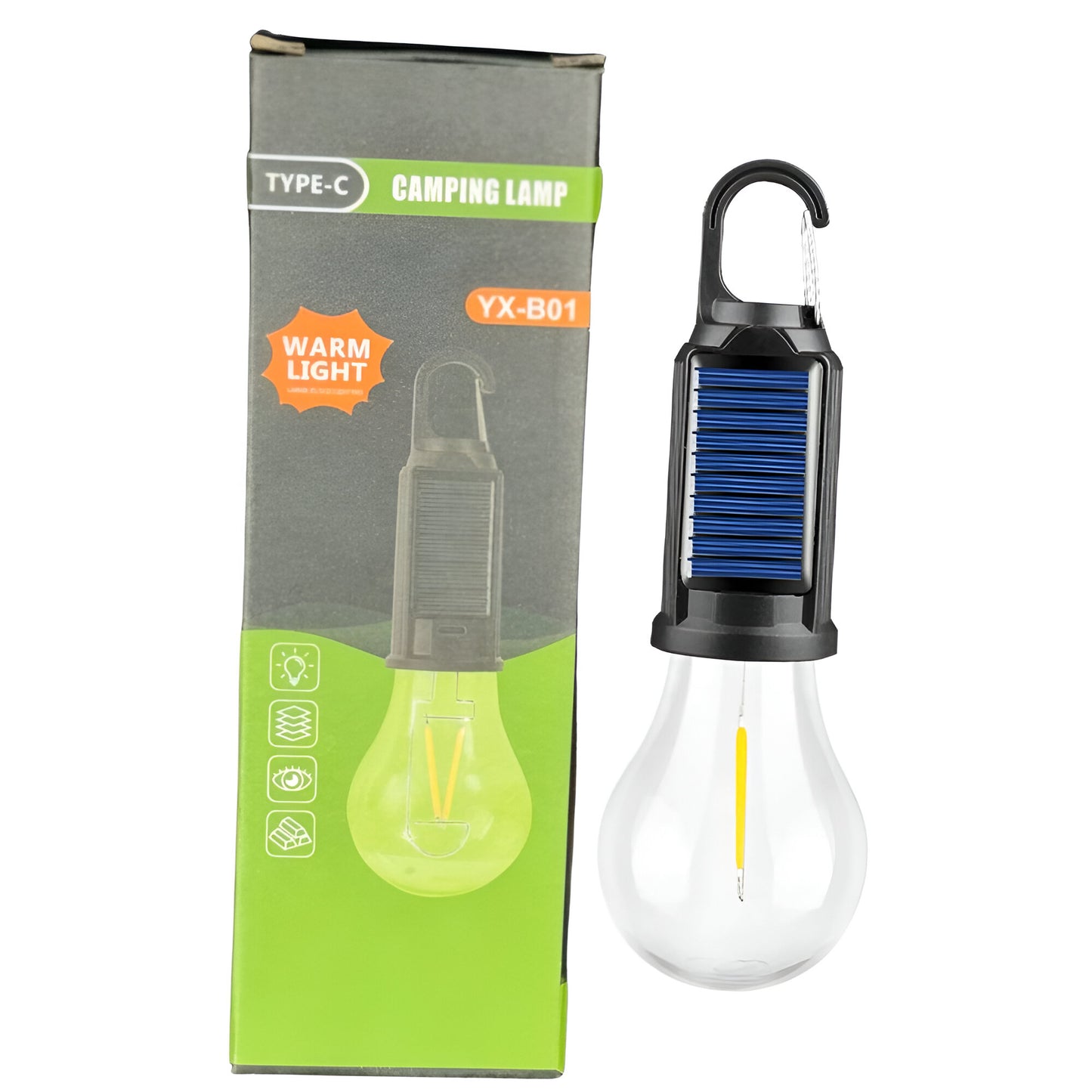 Solar Camping Lamp – Waterproof LED Light with Hook & Type-C Charging