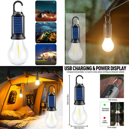 Solar Camping Lamp – Waterproof LED Light with Hook & Type-C Charging