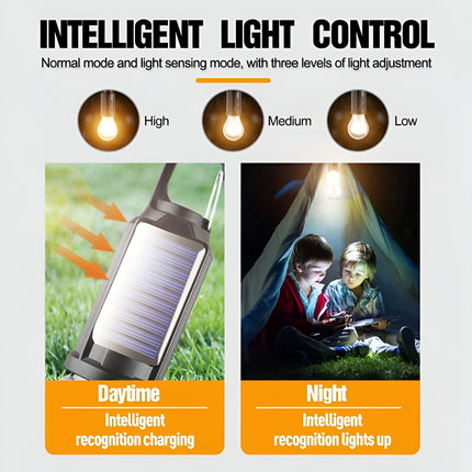 Solar Camping Lamp – Waterproof LED Light with Hook & Type-C Charging