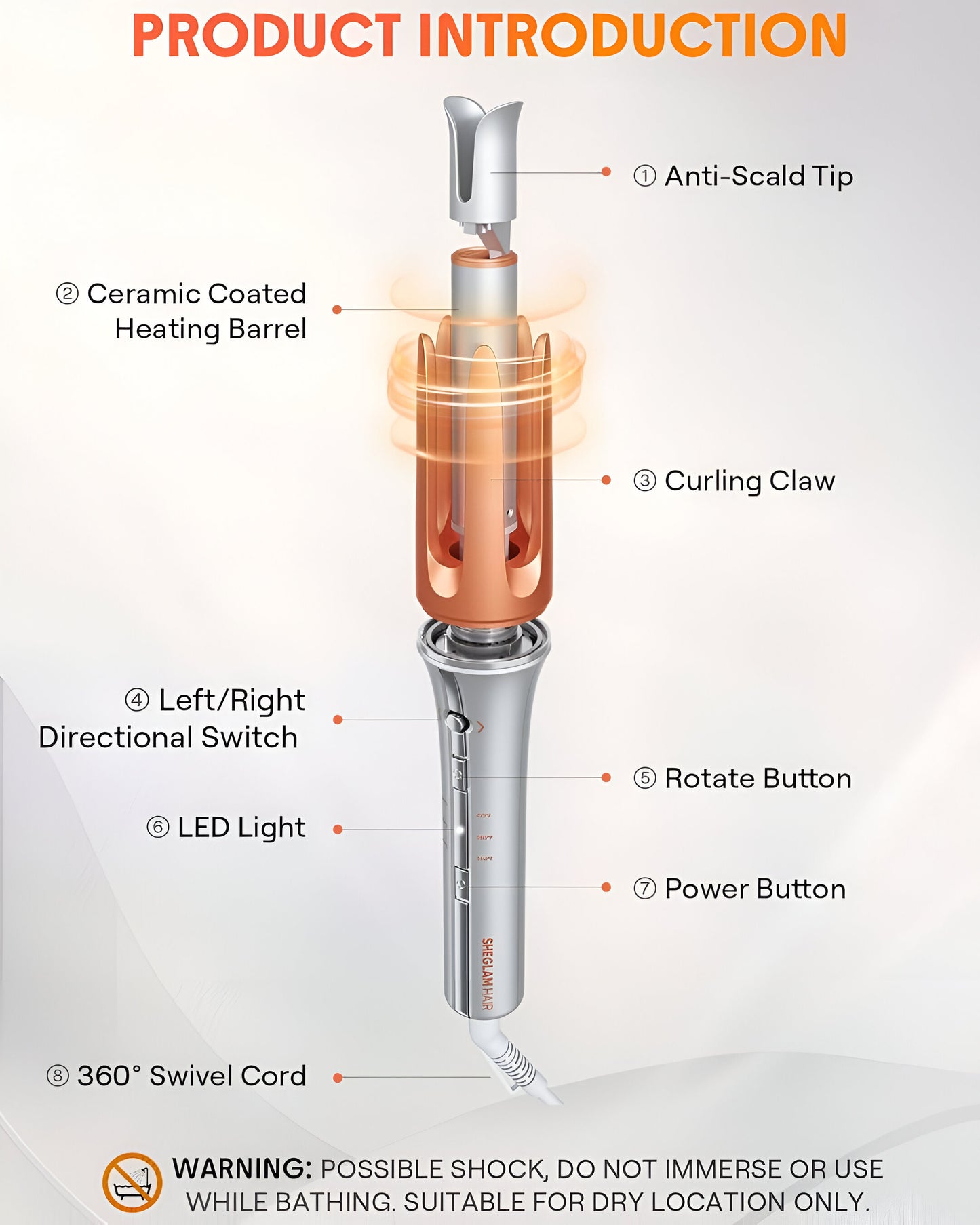 SHEGLAM HAIR Auto Curler - Automatic Curling Iron with Fast Heating, 3 Temperature Settings, 2-Way Rotation, Anti-Scald & Tangle-Free Design