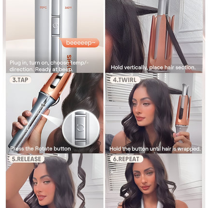 SHEGLAM HAIR Auto Curler - Automatic Curling Iron with Fast Heating, 3 Temperature Settings, 2-Way Rotation, Anti-Scald & Tangle-Free Design