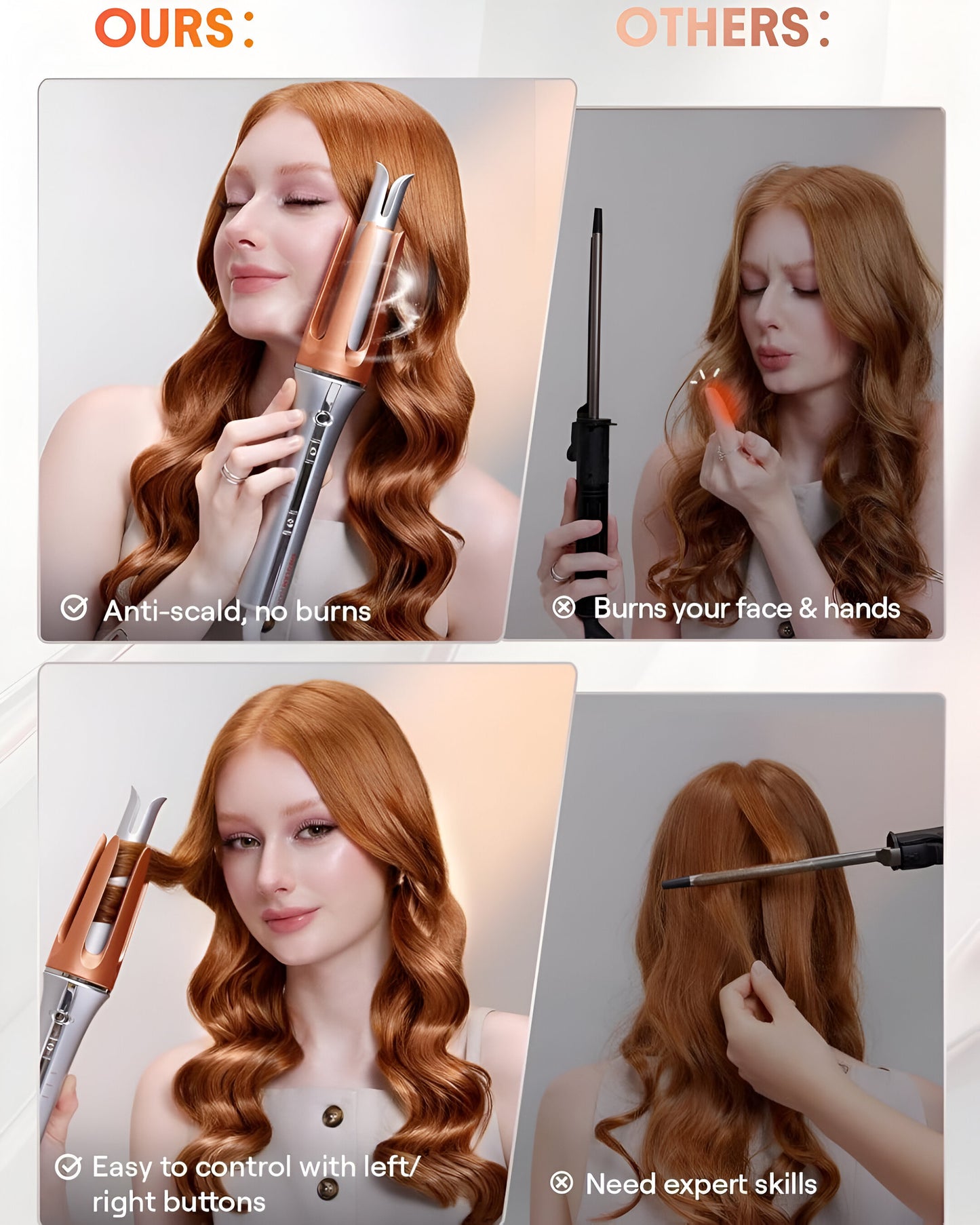 SHEGLAM HAIR Auto Curler - Automatic Curling Iron with Fast Heating, 3 Temperature Settings, 2-Way Rotation, Anti-Scald & Tangle-Free Design