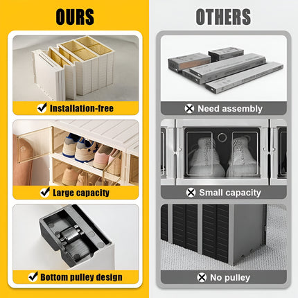 9-Tier Foldable Shoe Storage Cabinet with Magnetic Doors & Wheels – Stackable Plastic Shoe Box Organizer with Clear Lids