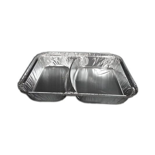 Aluminium Foil Container with 2 Compartments and Lid – Pack of 100 | Dual Section Food Tray for Meal Prep, Takeaway & Storage