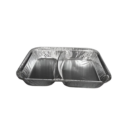 Aluminium Foil Container with 2 Compartments and Lid – Pack of 100 | Dual Section Food Tray for Meal Prep, Takeaway & Storage