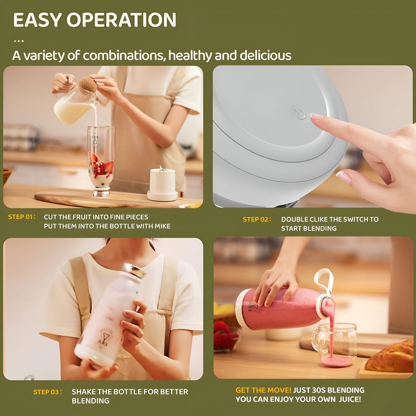 Portable Juice Blender 500ml – Rechargeable & Easy to Clean