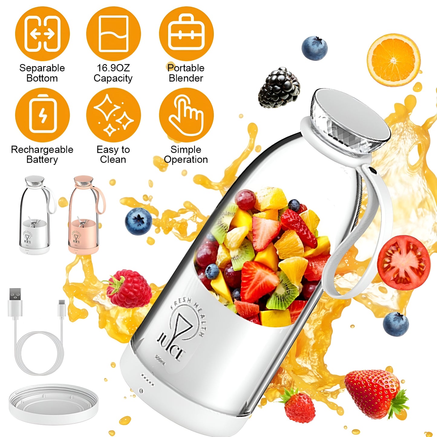 Portable Juice Blender 500ml – Rechargeable & Easy to Clean