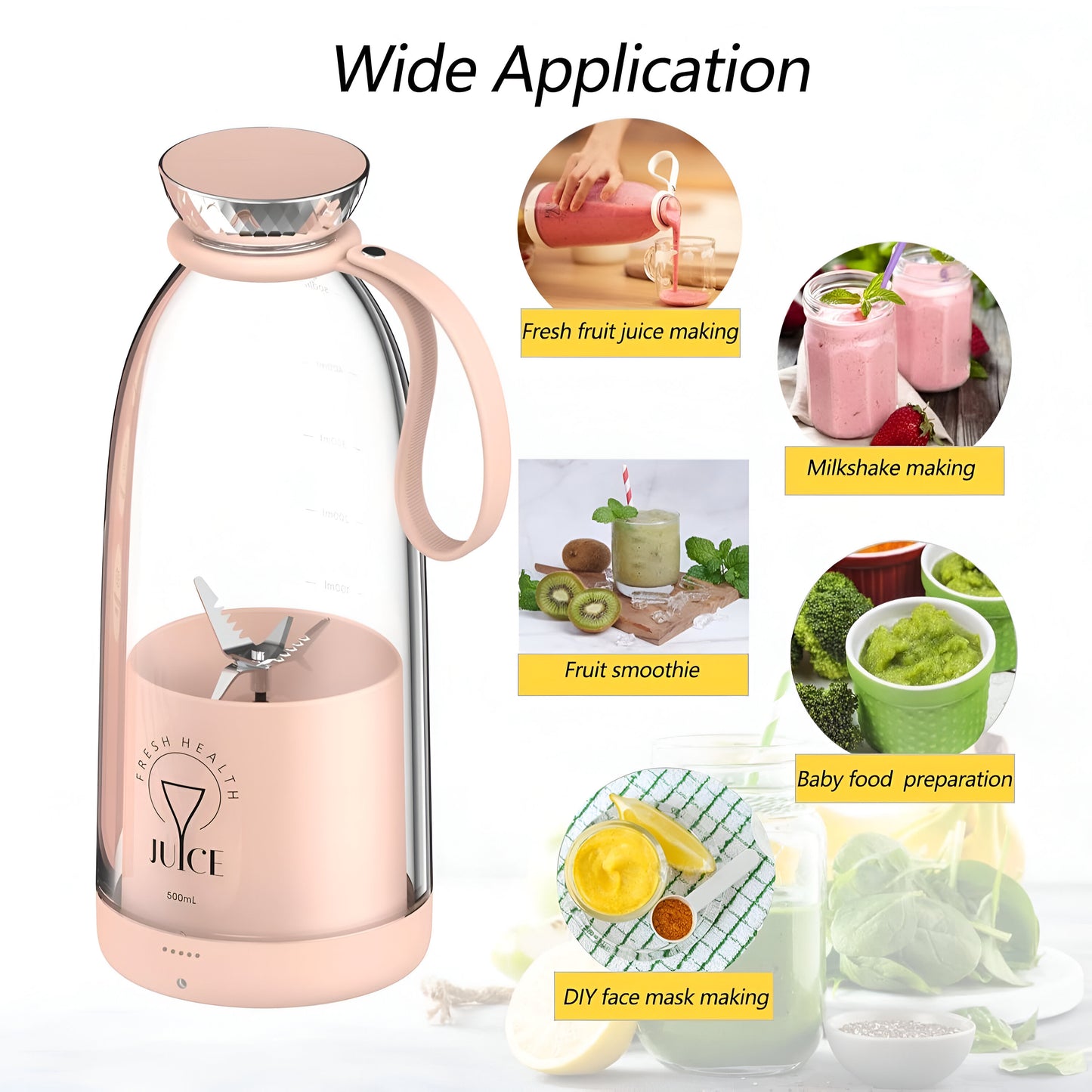 Portable Juice Blender 500ml – Rechargeable & Easy to Clean