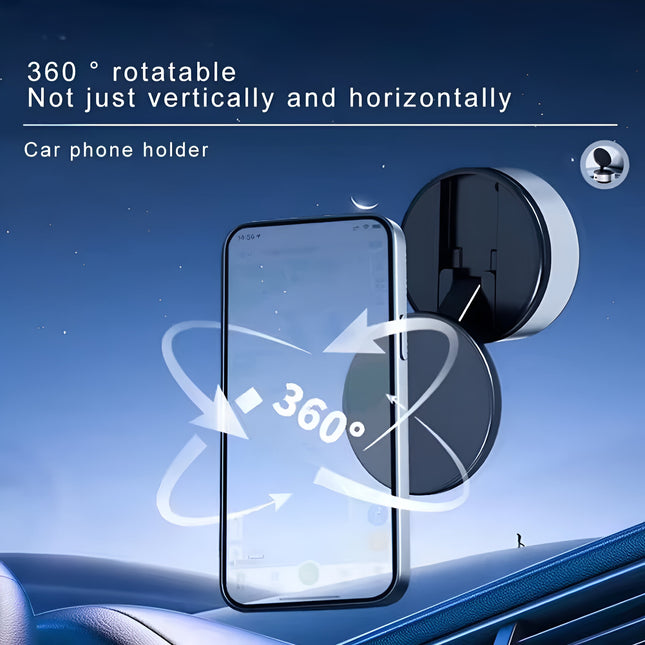 D21 Magnetic Vacuum Phone Holder – 360° Rotatable Suction Mount with Type-C Charging | 65kpa Power for Car, Glass, Mirror, Gym (Black)