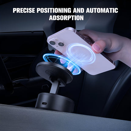 D21 Magnetic Vacuum Phone Holder – 360° Rotatable Suction Mount with Type-C Charging | 65kpa Power for Car, Glass, Mirror, Gym (Black)