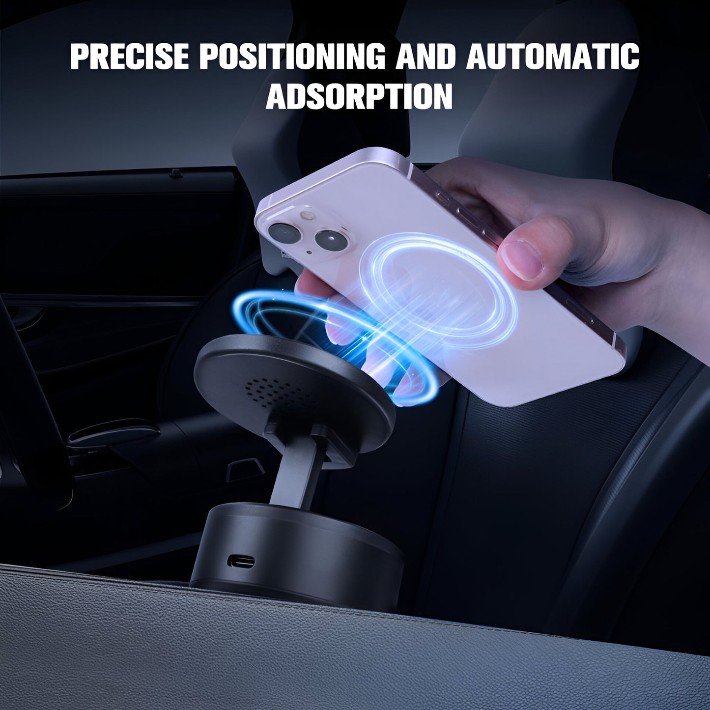 D21 Magnetic Vacuum Phone Holder – 360° Rotatable Suction Mount with Type-C Charging | 65kpa Power for Car, Glass, Mirror, Gym (Black)