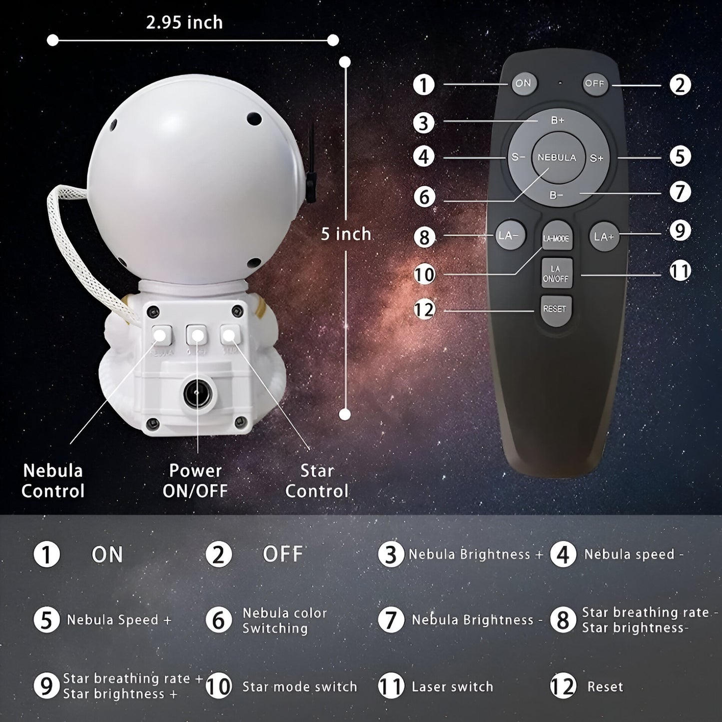 Astronaut Galaxy Projector Lamp – Nebula Star Light with Remote Control