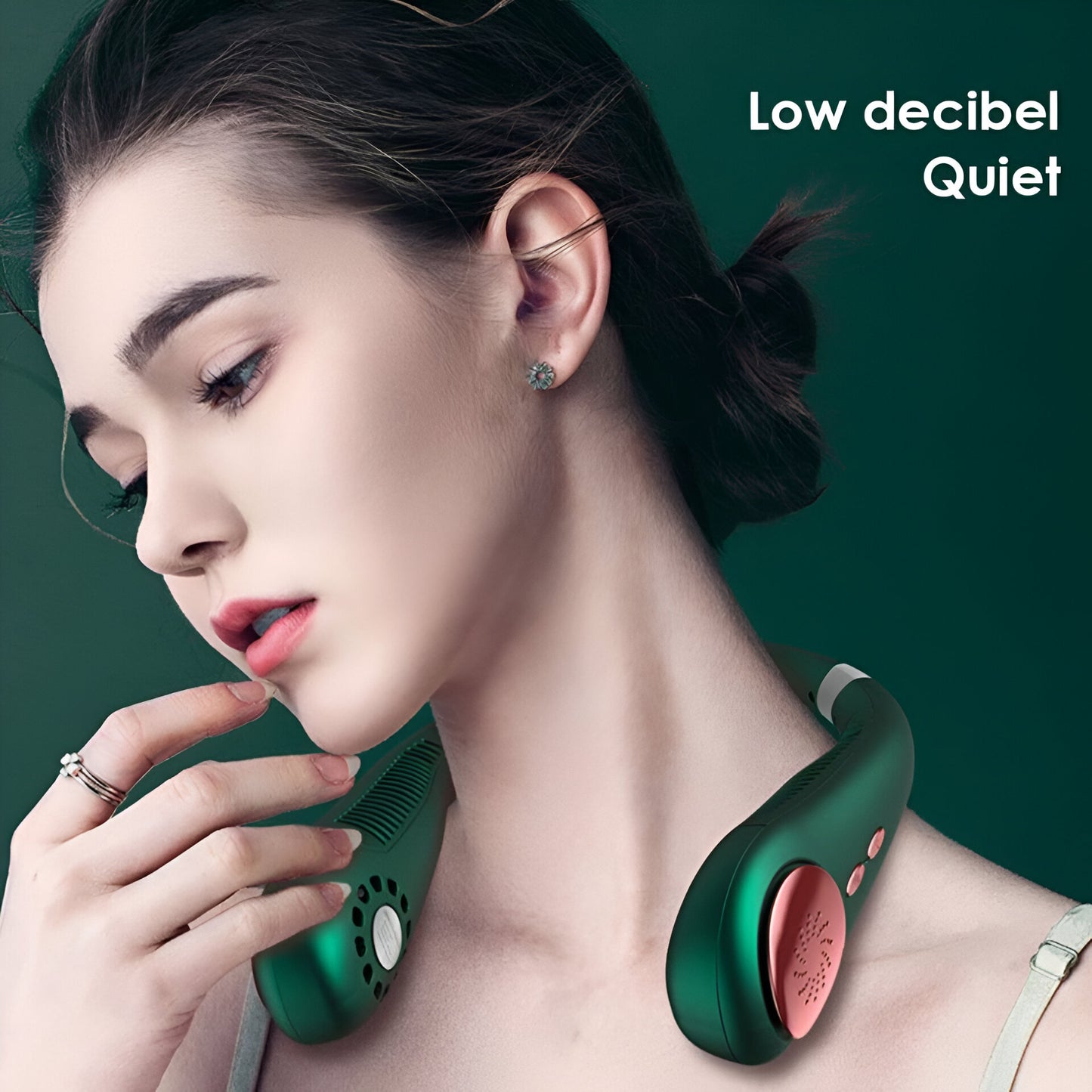 Bladeless Neck Fan – 3 Speeds, USB Rechargeable, 2400mAh Battery, Hands-Free Cooling – Green