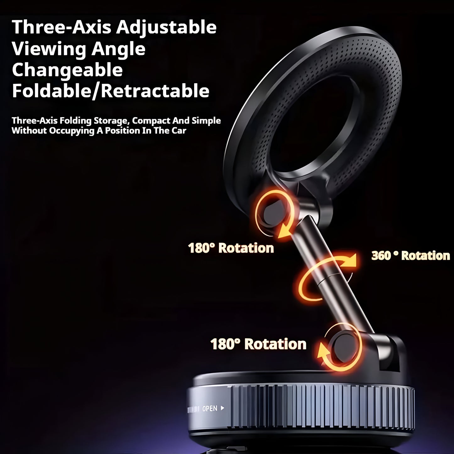 K007 Vacuum Suction Magnetic Phone Holder – 360° Adjustable Car Mount (Black)