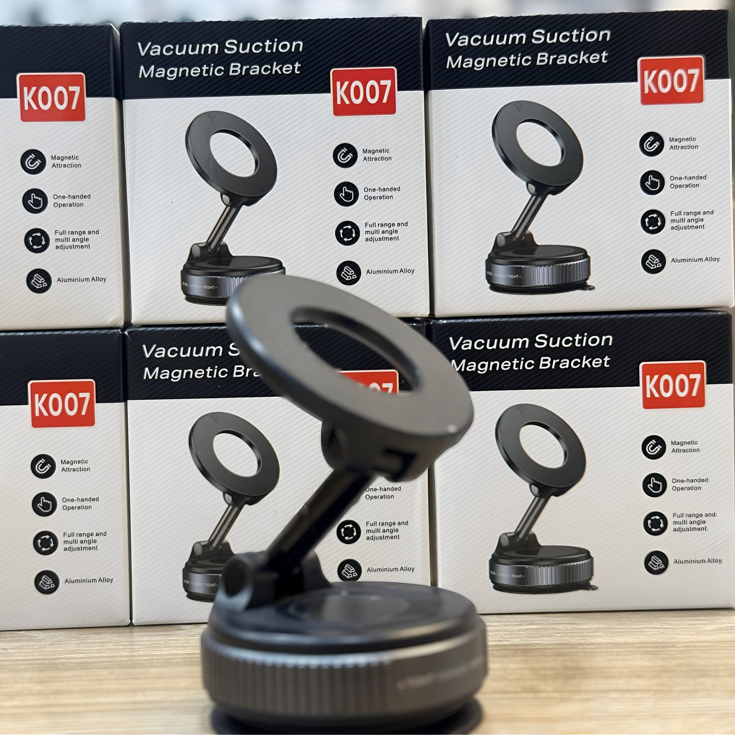 K007 Vacuum Suction Magnetic Phone Holder – 360° Adjustable Car Mount (Black)