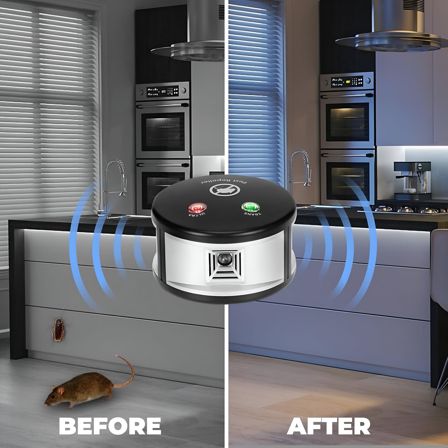 Triple-Rodent-Chaser | Ultrasonic Pest Repeller – 360° Indoor Rodent Deterrent with 4 Modes & Pressure Wave Technology