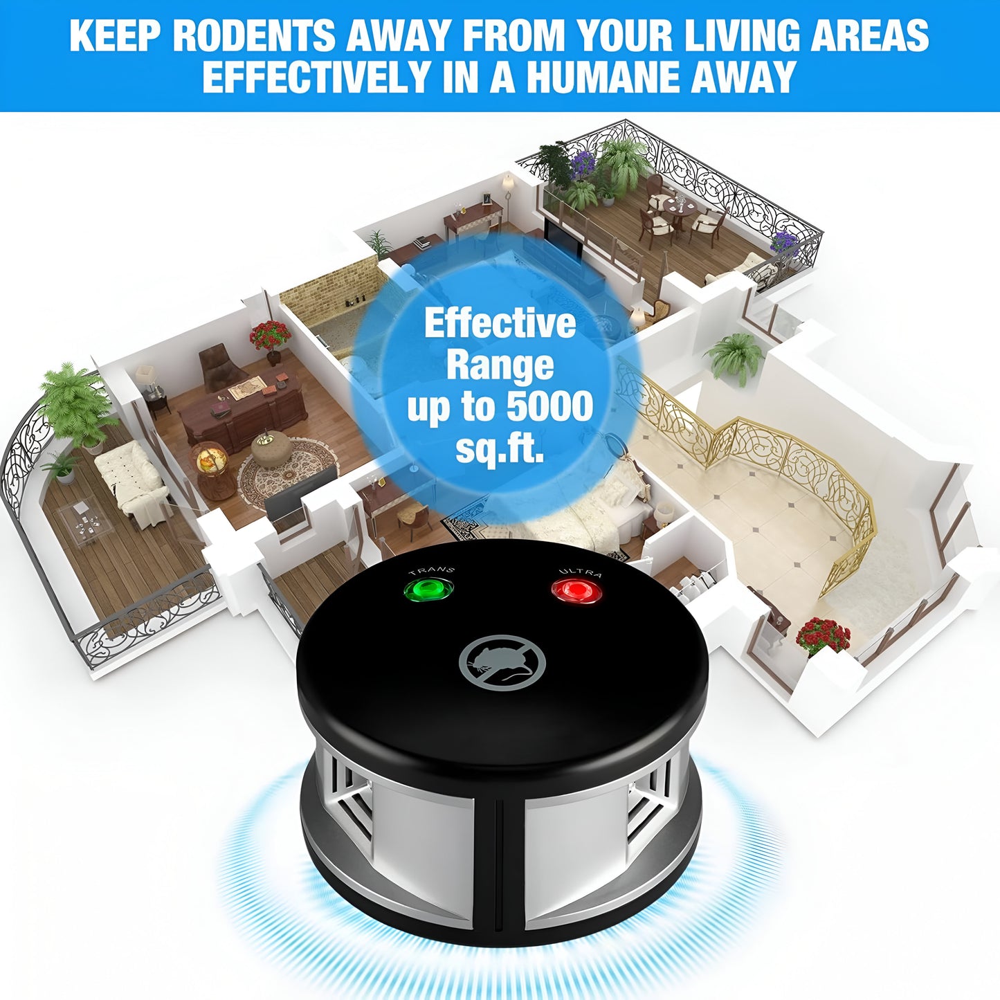 Triple-Rodent-Chaser | Ultrasonic Pest Repeller – 360° Indoor Rodent Deterrent with 4 Modes & Pressure Wave Technology
