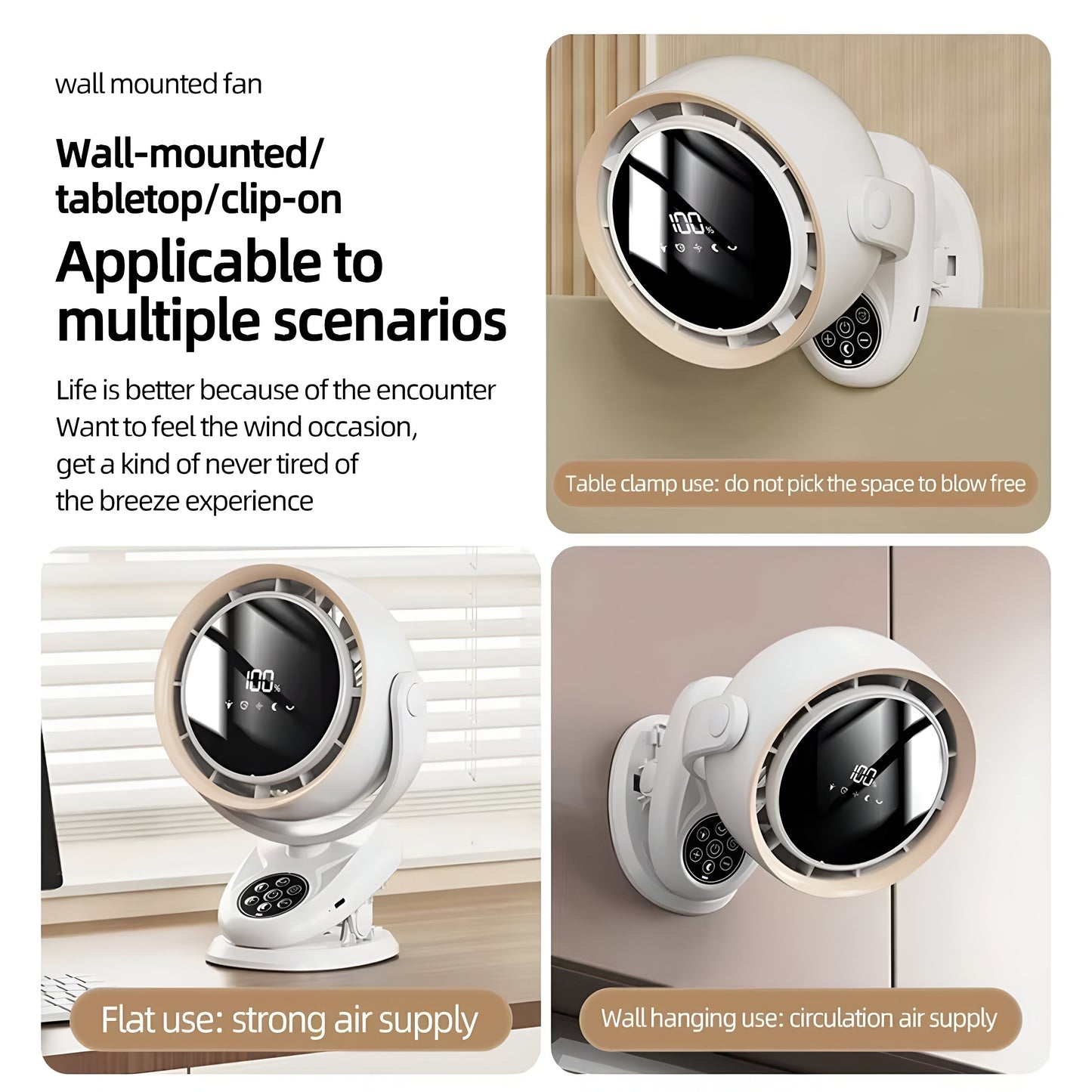 F7- Fan Multifunctional 3-in-1 Clip Circulating Fan – Wall Mount/Tabletop/Hang | 5-Speed, Auto Oscillation, LED Display & Remote