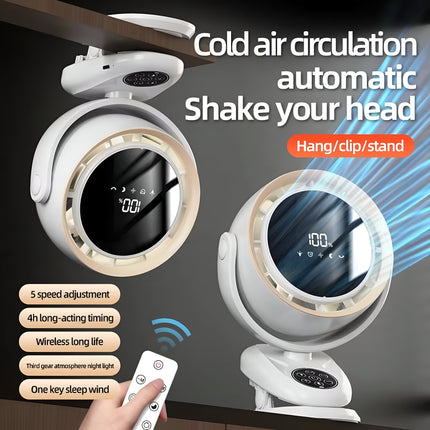 F7- Fan Multifunctional 3-in-1 Clip Circulating Fan – Wall Mount/Tabletop/Hang | 5-Speed, Auto Oscillation, LED Display & Remote