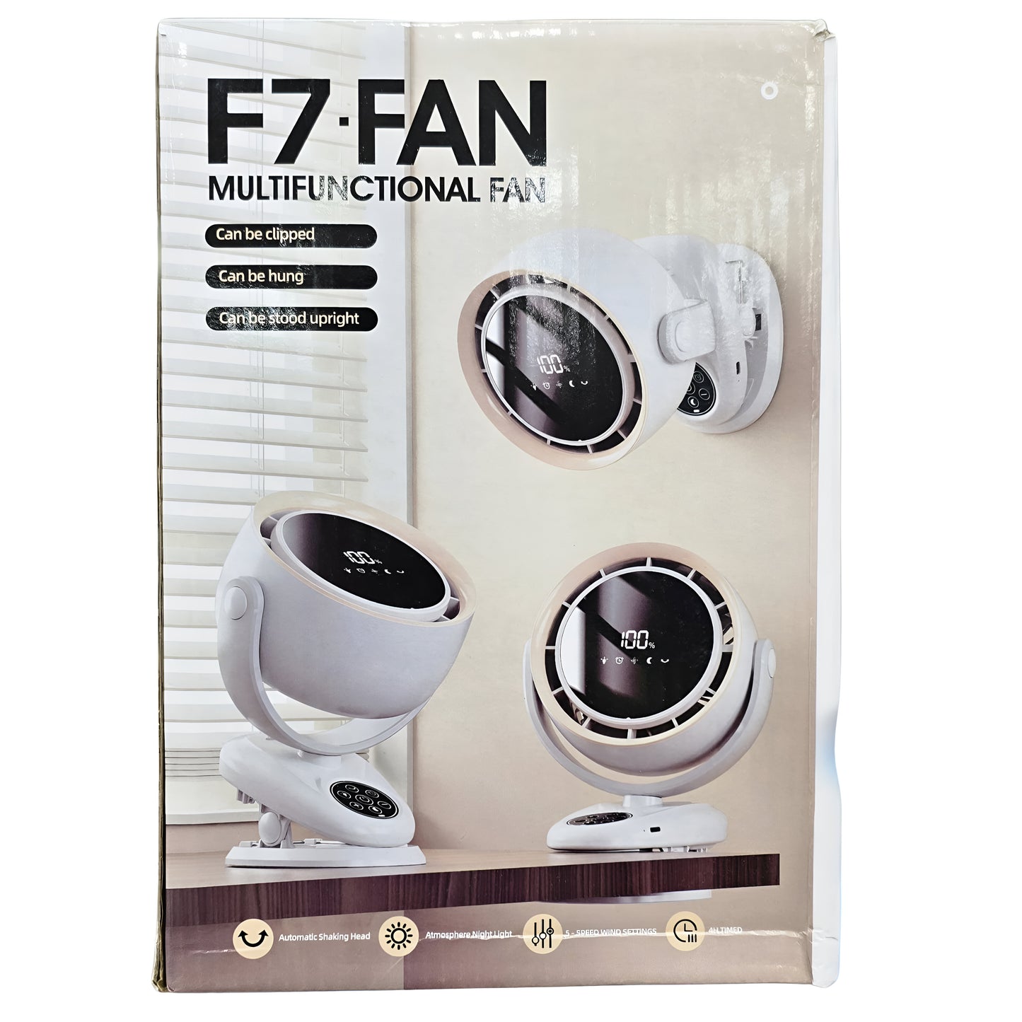F7- Fan Multifunctional 3-in-1 Clip Circulating Fan – Wall Mount/Tabletop/Hang | 5-Speed, Auto Oscillation, LED Display & Remote