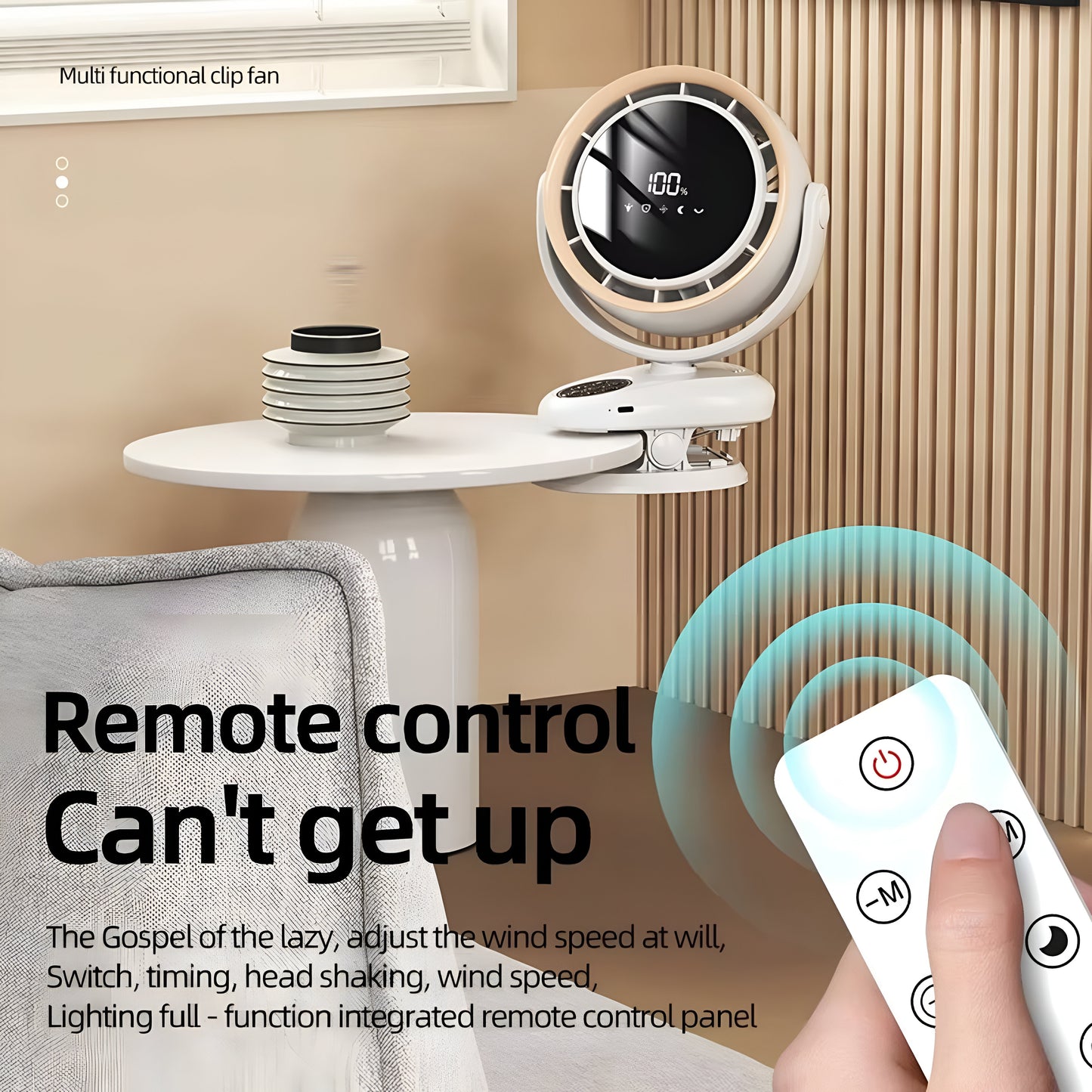 F7- Fan Multifunctional 3-in-1 Clip Circulating Fan – Wall Mount/Tabletop/Hang | 5-Speed, Auto Oscillation, LED Display & Remote