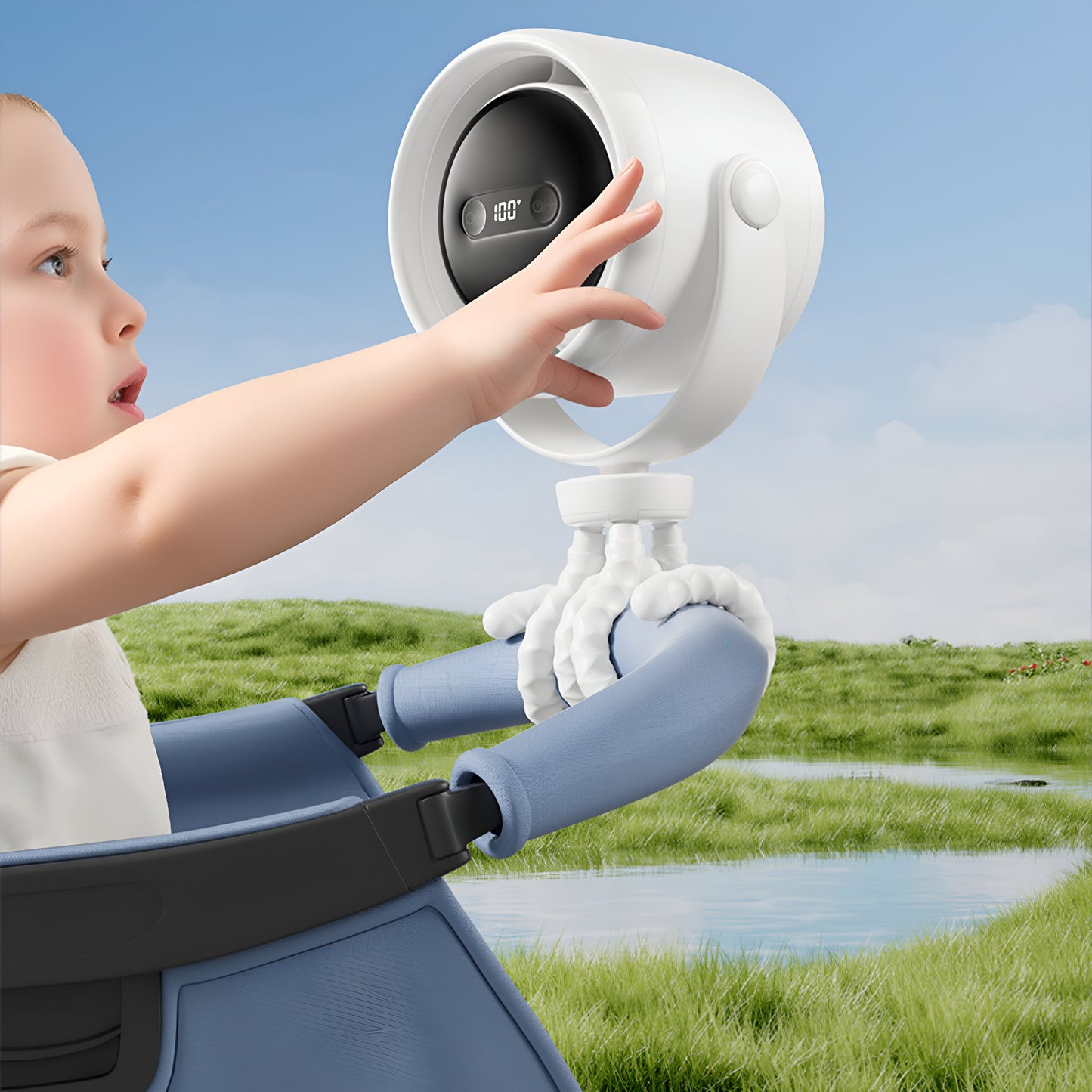 Octopus Cycle Fan – Baby-Friendly 360° Cooling with LED Display & Aromatherapy
