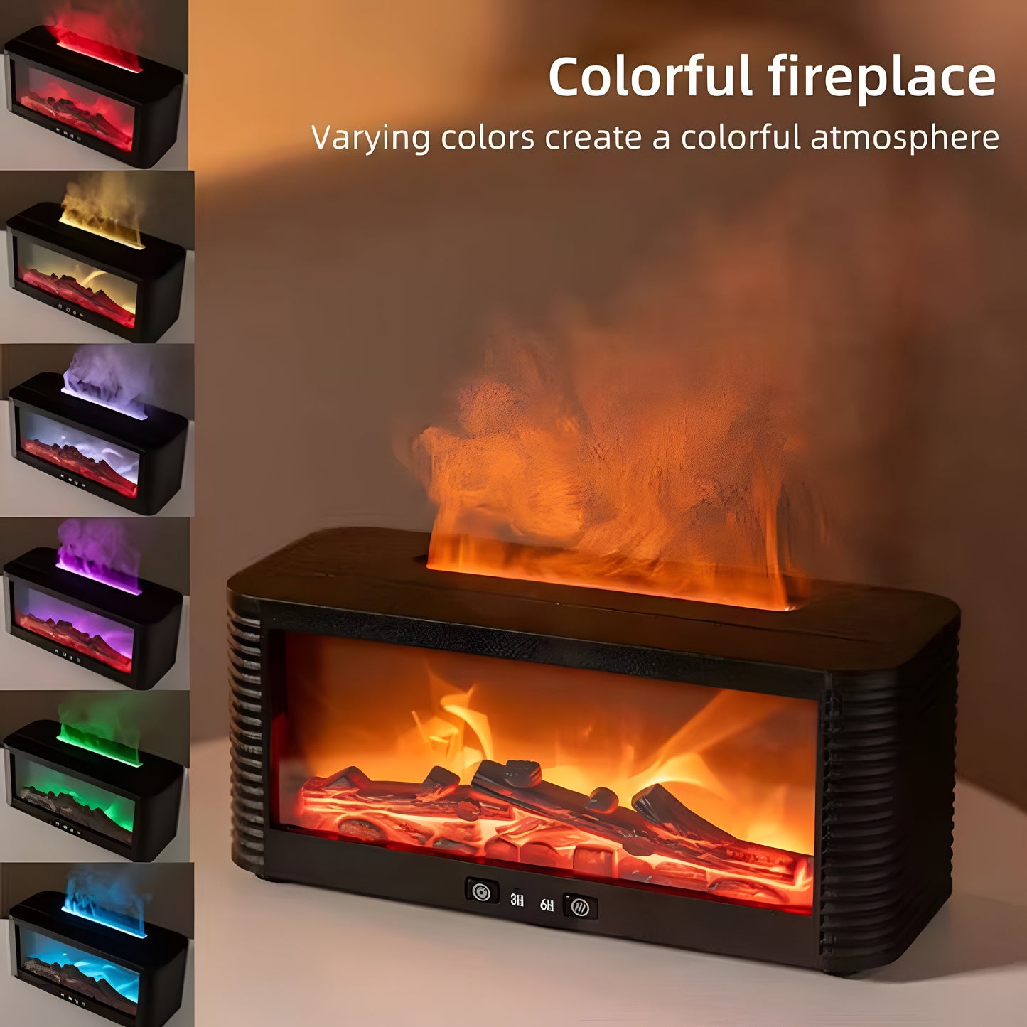 Flame Fireplace Aroma Diffuser – Mini LED Essential Oil Humidifier with Simulated Fire & Remote Control