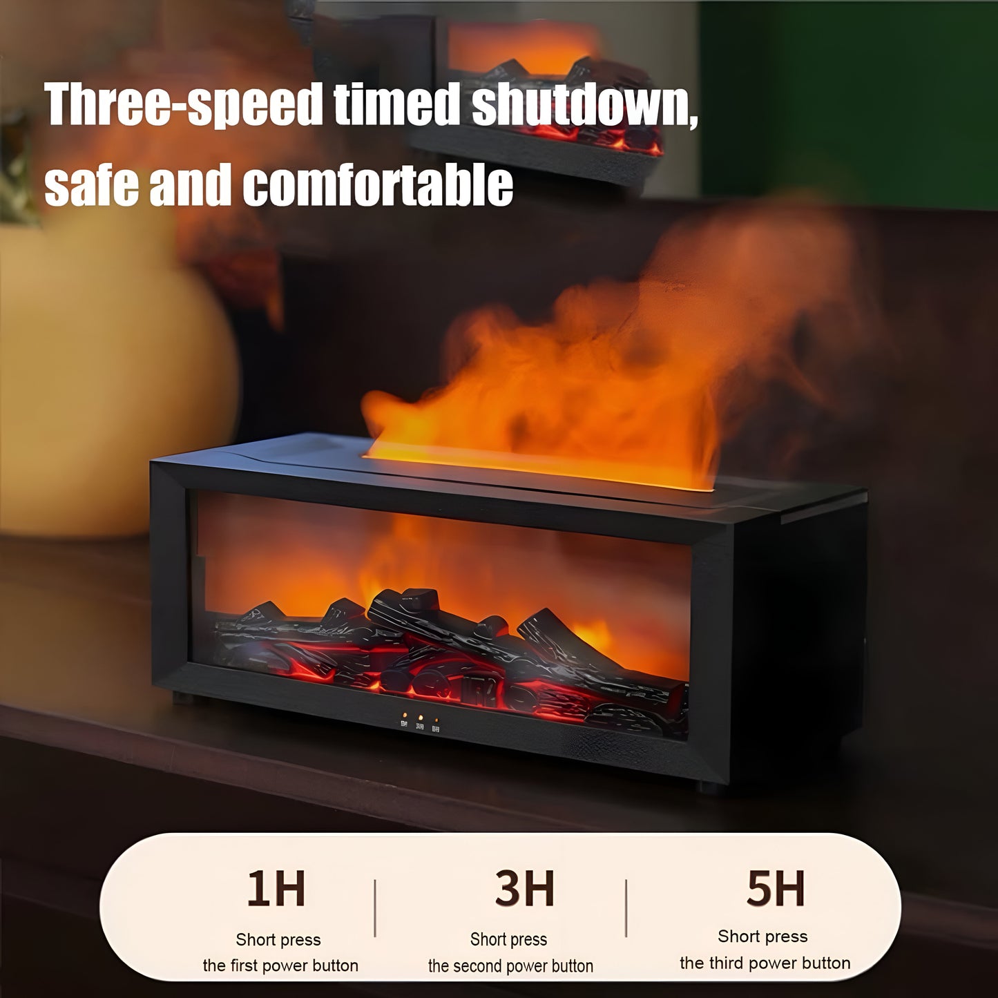 Flame Fireplace Aroma Diffuser – Mini LED Essential Oil Humidifier with Simulated Fire & Remote Control