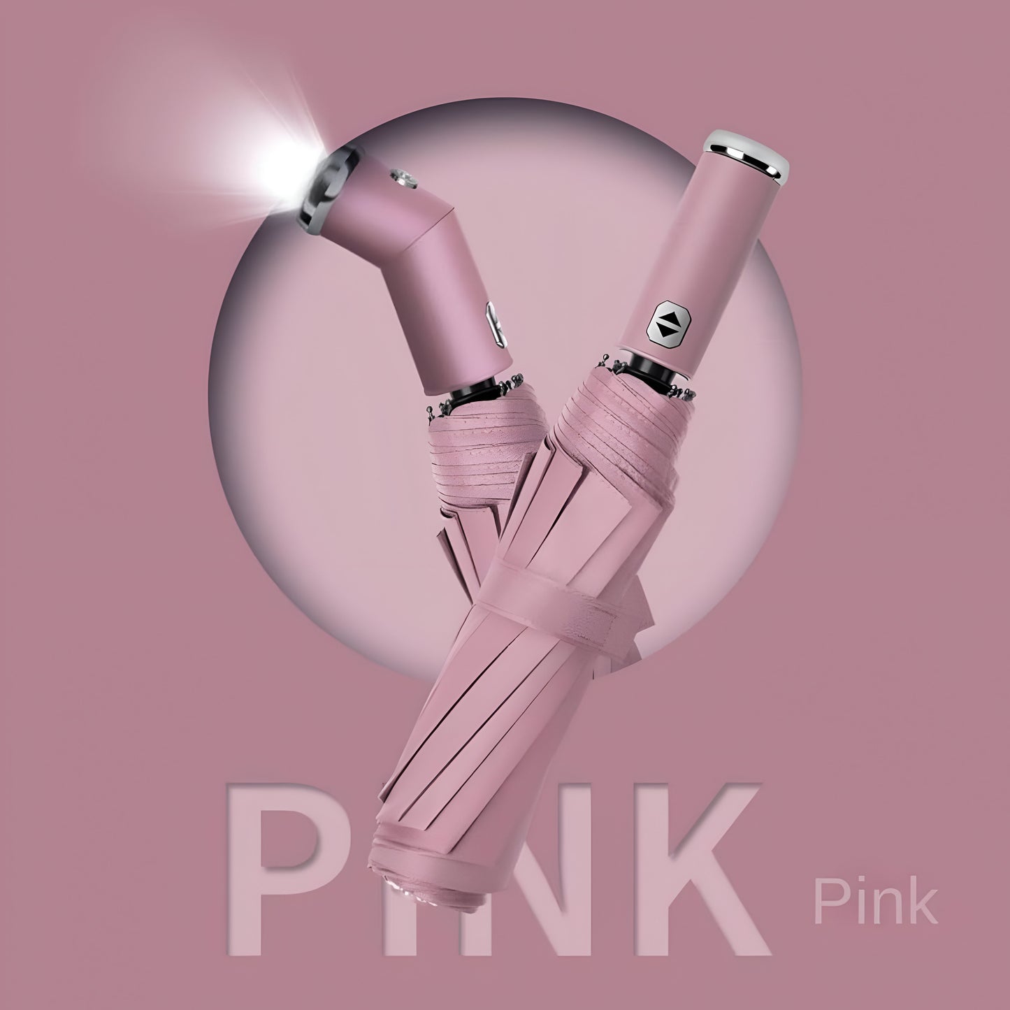 Umbrella with Torch Light, Rotating Handle & 12-Rib Windproof Design 3-Fold LED