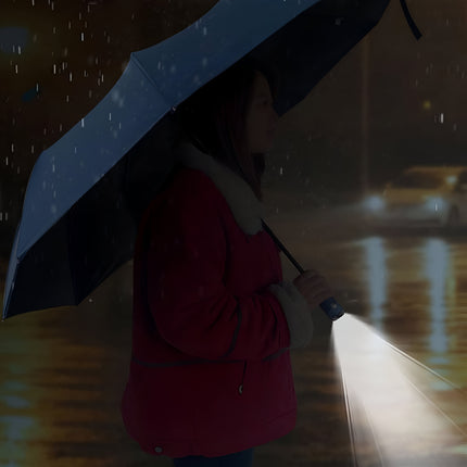 Umbrella with Torch Light, Rotating Handle & 12-Rib Windproof Design 3-Fold LED