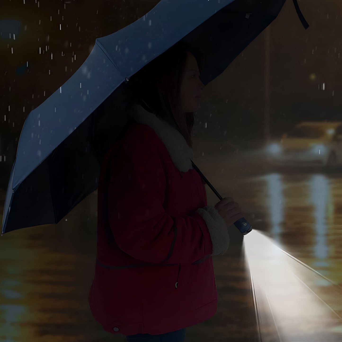 Umbrella with Torch Light, Rotating Handle & 12-Rib Windproof Design 3-Fold LED