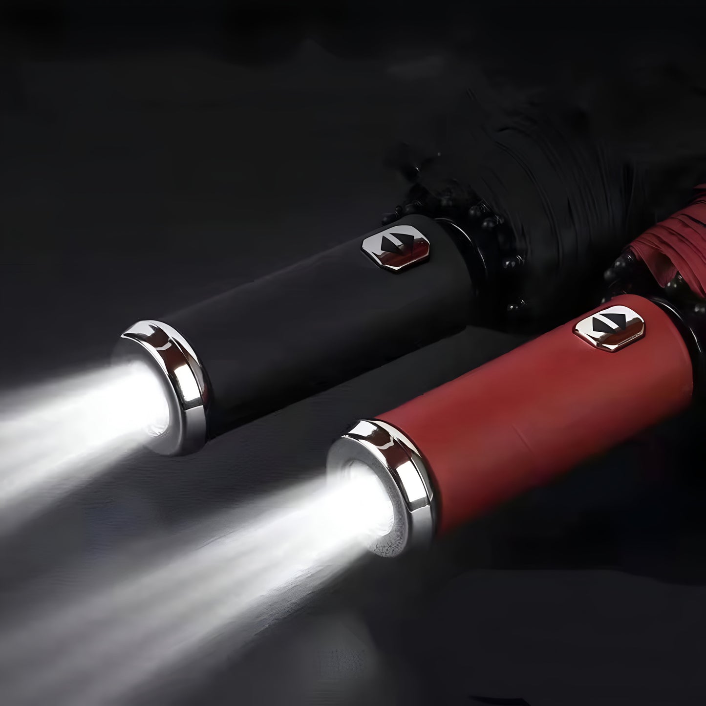 Umbrella with Torch Light, Rotating Handle & 12-Rib Windproof Design 3-Fold LED