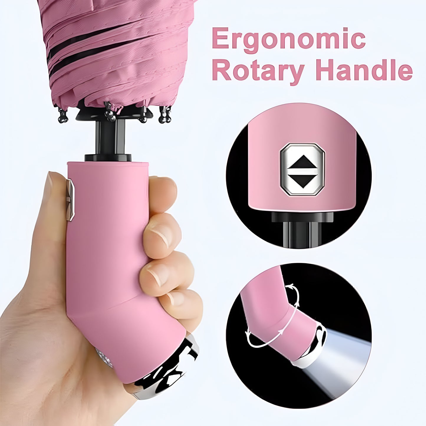 Umbrella with Torch Light, Rotating Handle & 12-Rib Windproof Design 3-Fold LED