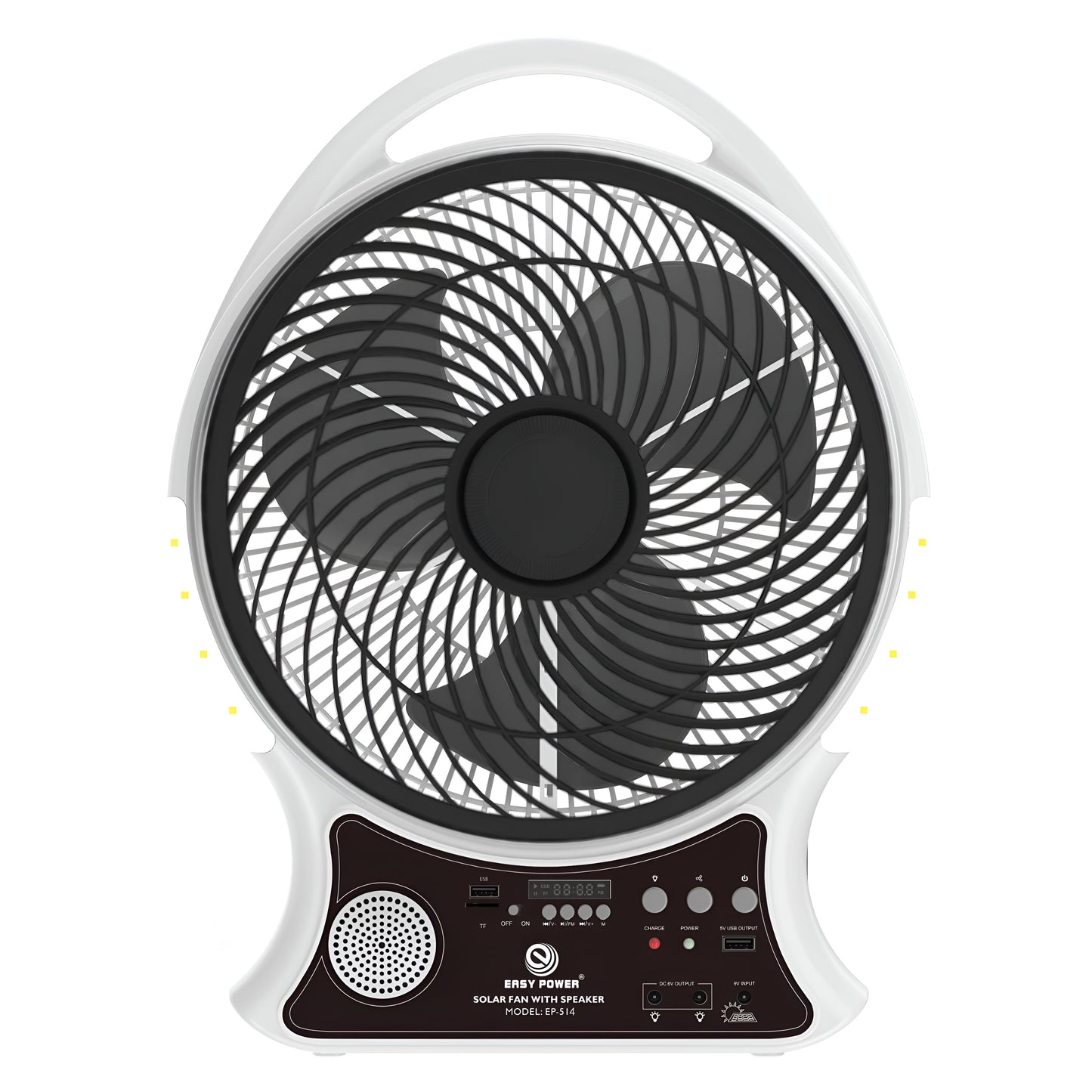 Easy Power 14-Inch Rechargeable AC/DC Solar Fan with Bluetooth Speaker, LED Light & Radio – Model EP-514