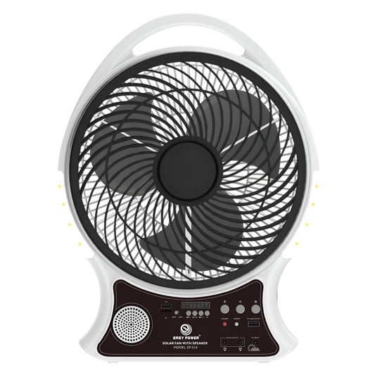 Easy Power 14-Inch Rechargeable AC/DC Solar Fan with Bluetooth Speaker, LED Light & Radio – Model EP-514