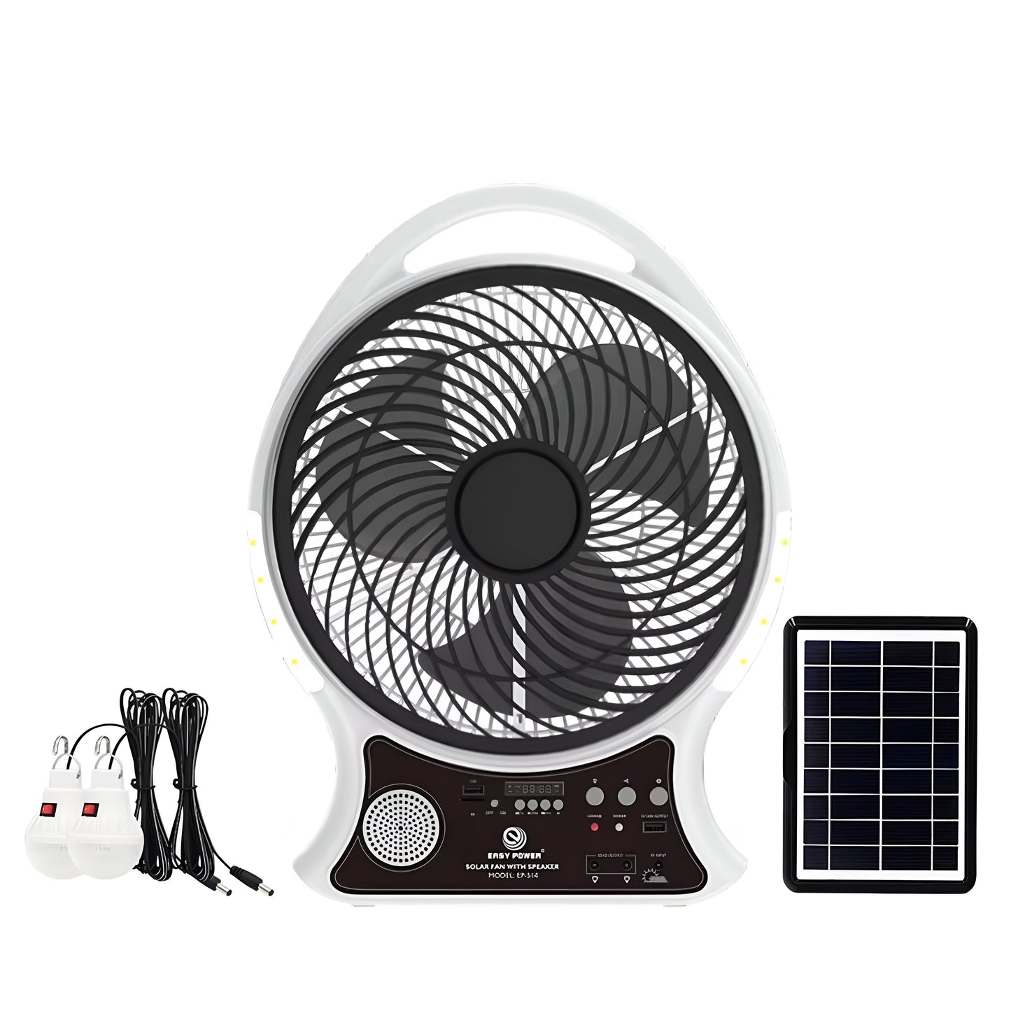 Easy Power 14-Inch Rechargeable AC/DC Solar Fan with Bluetooth Speaker, LED Light & Radio – Model EP-514