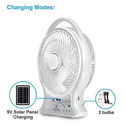 Easy Power 14-Inch Rechargeable AC/DC Solar Fan with Bluetooth Speaker, LED Light & Radio – Model EP-514