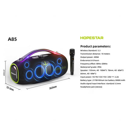 HOPESTAR A85 400W Waterproof Bluetooth Party Speaker with Deep Bass, DSP, Karaoke & Wireless Mic – Outdoor Portable Speaker