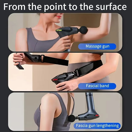 Portable Deep Tissue Massage Gun – 12-Speed Mini Handheld Muscle Massager with 1500mAh Battery, 5 Heads, Stretching Belt & Extra Handle
