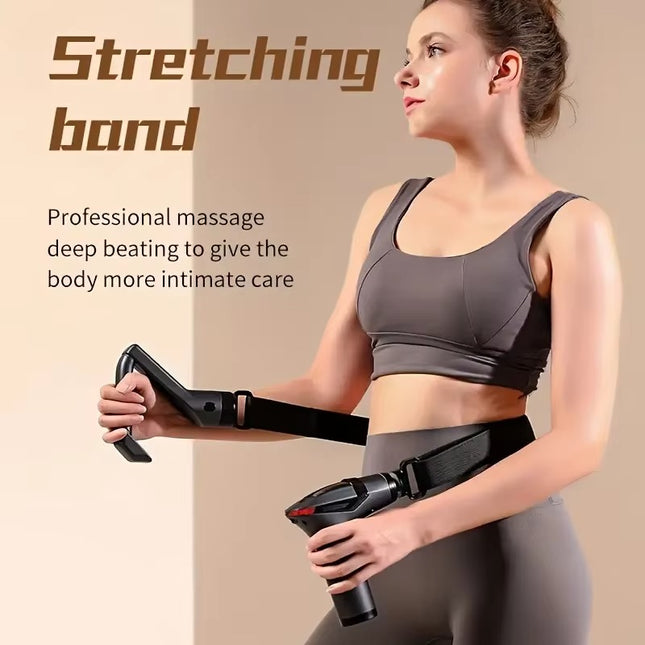 Portable Deep Tissue Massage Gun – 12-Speed Mini Handheld Muscle Massager with 1500mAh Battery, 5 Heads, Stretching Belt & Extra Handle
