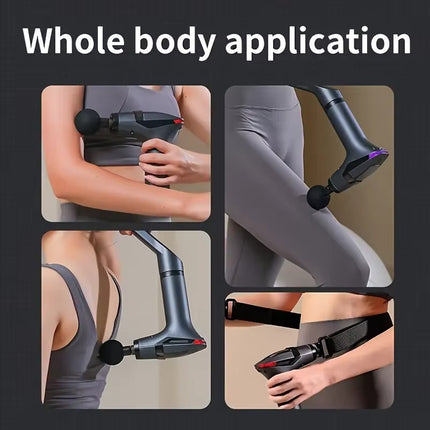 Portable Deep Tissue Massage Gun – 12-Speed Mini Handheld Muscle Massager with 1500mAh Battery, 5 Heads, Stretching Belt & Extra Handle