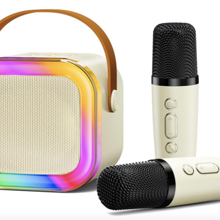 Karaoke Machine for Kids and Adults - Mini Portable Bluetooth Speaker with 2 Wireless Microphones & Colorful Lights