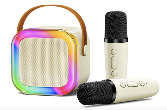 Karaoke Machine for Kids and Adults - Mini Portable Bluetooth Speaker with 2 Wireless Microphones & Colorful Lights