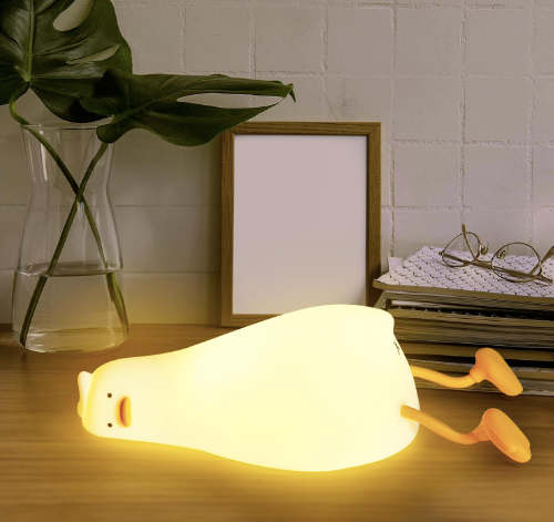 Lying Flat Duck Dimmable Night Light: Cute Silicone LED Lamp, Rechargeable Touch Lamp for Nursery & Kids' Decor