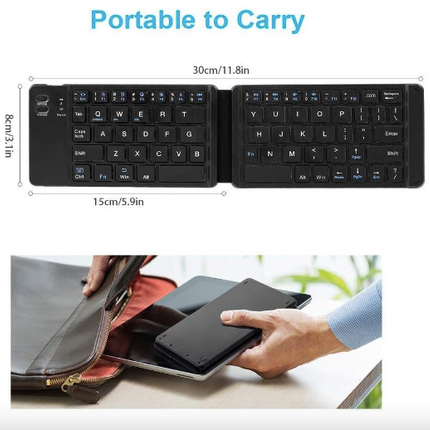 two fold rechargeable portable & folding wireless keyboard for iphone12 pro max/tablet/smartphone/smart tv/pc (android/ios/windows), Black